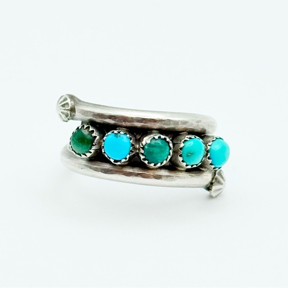 Vintage Turquoise Sterling Silver Ring - Native American 5-Stone Snake Eye - Picture 2 of 9